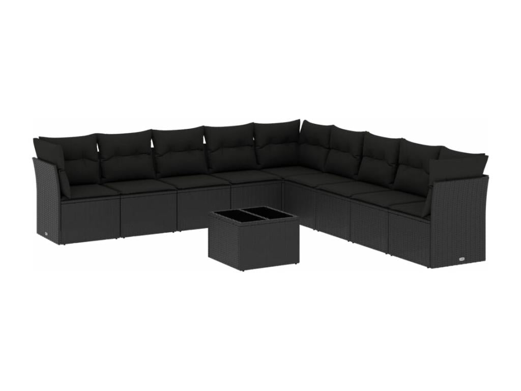 10-piece garden furniture set with cushions, black resin wicker 08591DHQW