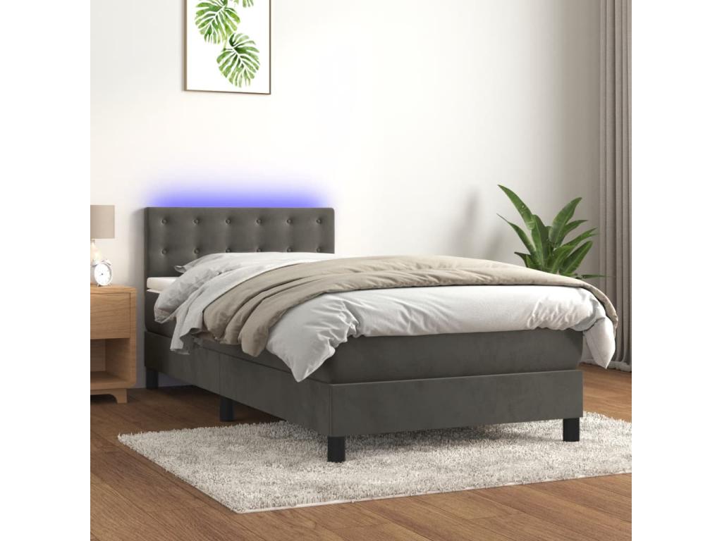 Bohometop bed base with mattress and LED lighting, dark grey, 90x190cm, 65739ETXE