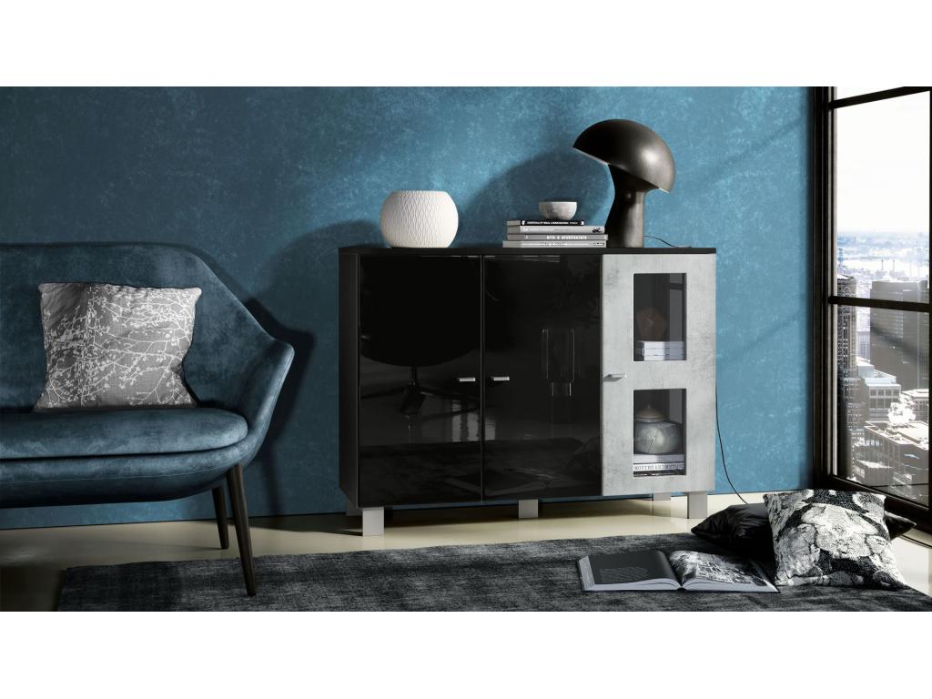 Matte Black, Glossy Black and Concrete Grey Furniture WxHxD 107x81x35 55092TYMW