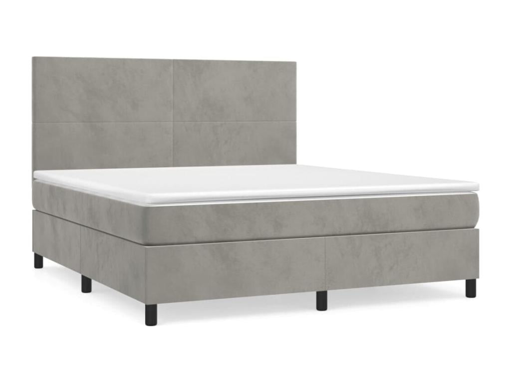 Upholstered bed base and mattress, light grey, 180x200cm, velvet, 32999KYUB