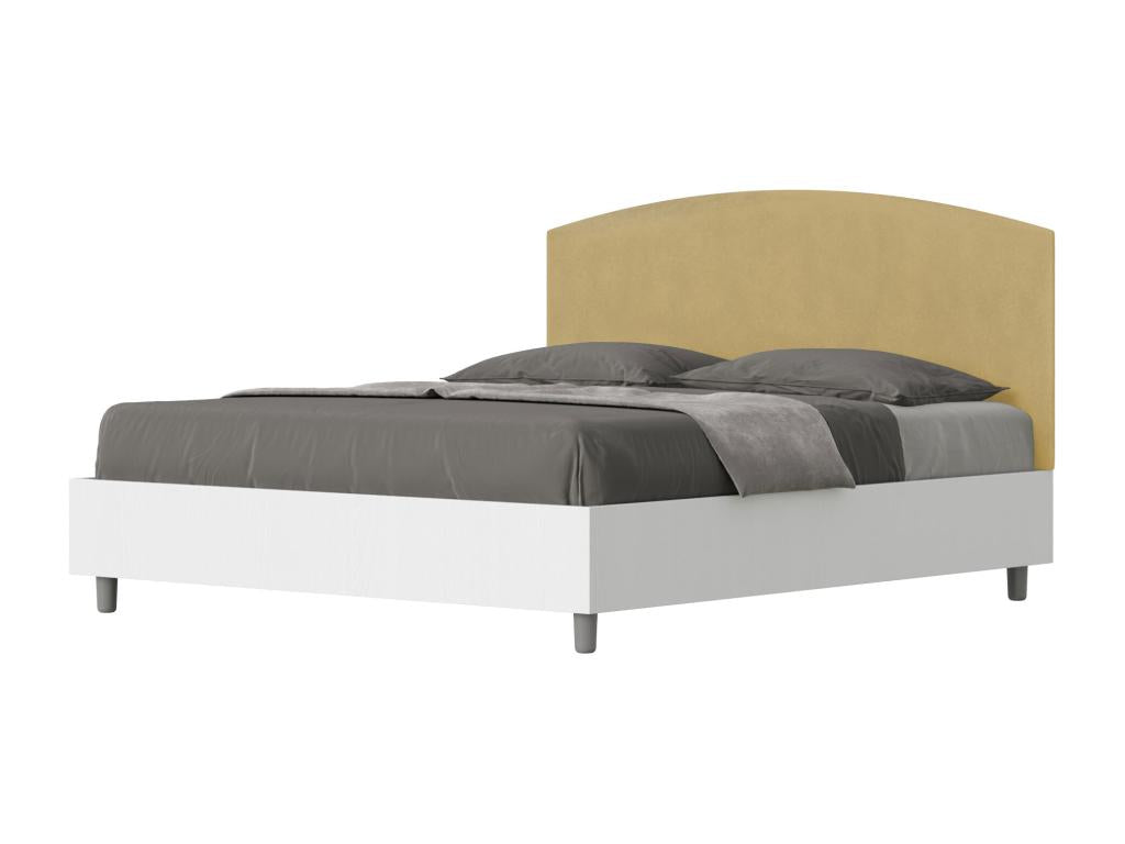 Bed without slatted base 160x200 white ash frame ochre microfiber headboard Bohometop 13831YXPH