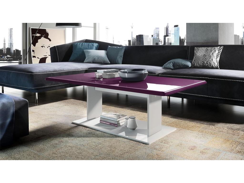 Coffee Table in White with High Gloss Mulberry Top 40x120x70 93911OGJP
