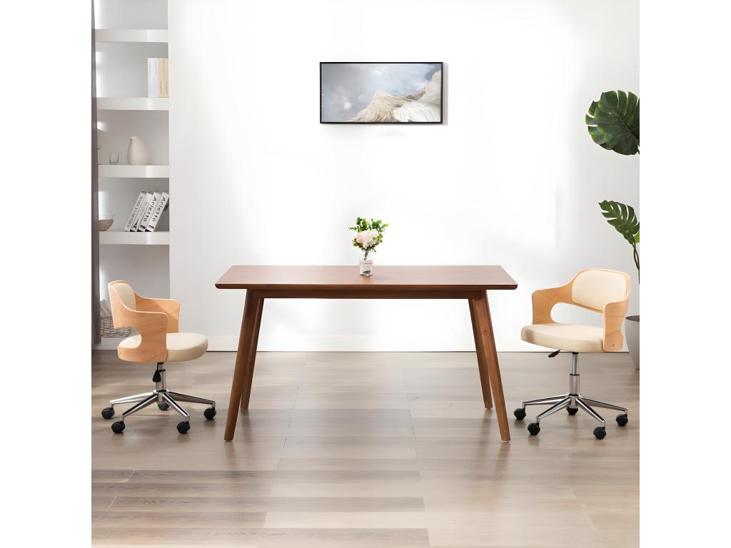 Cream Swivel Dining Chair, Bentwood and Faux Leather 21504DVGM