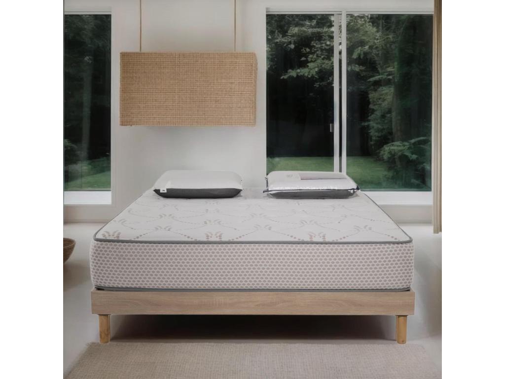 Bohometop White Memory Foam Mattress Set - 140x190cm and 2 Bohometop Pillows - Bohometop Oak Bed Base 05022FFOB