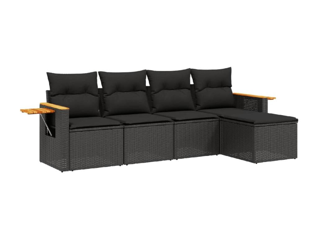 5-piece garden furniture set with cushions, black woven resin, 52934LNRQ