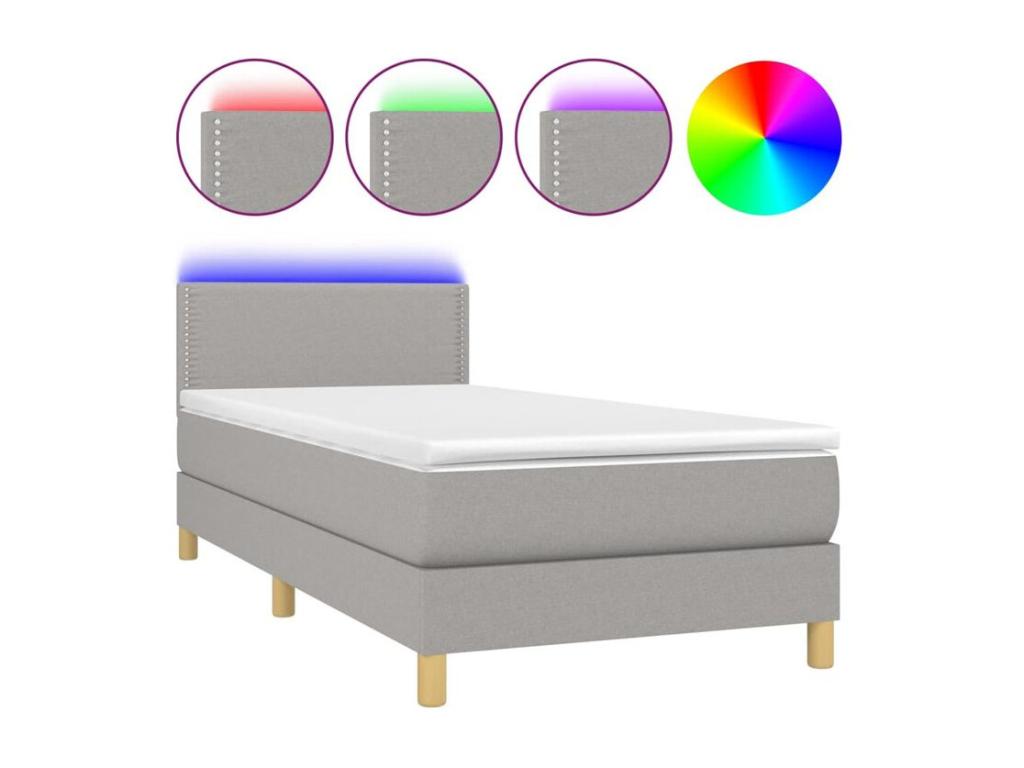 Bohometop bed base with LED light grey mattress 100x200 fabric 19720MLPD