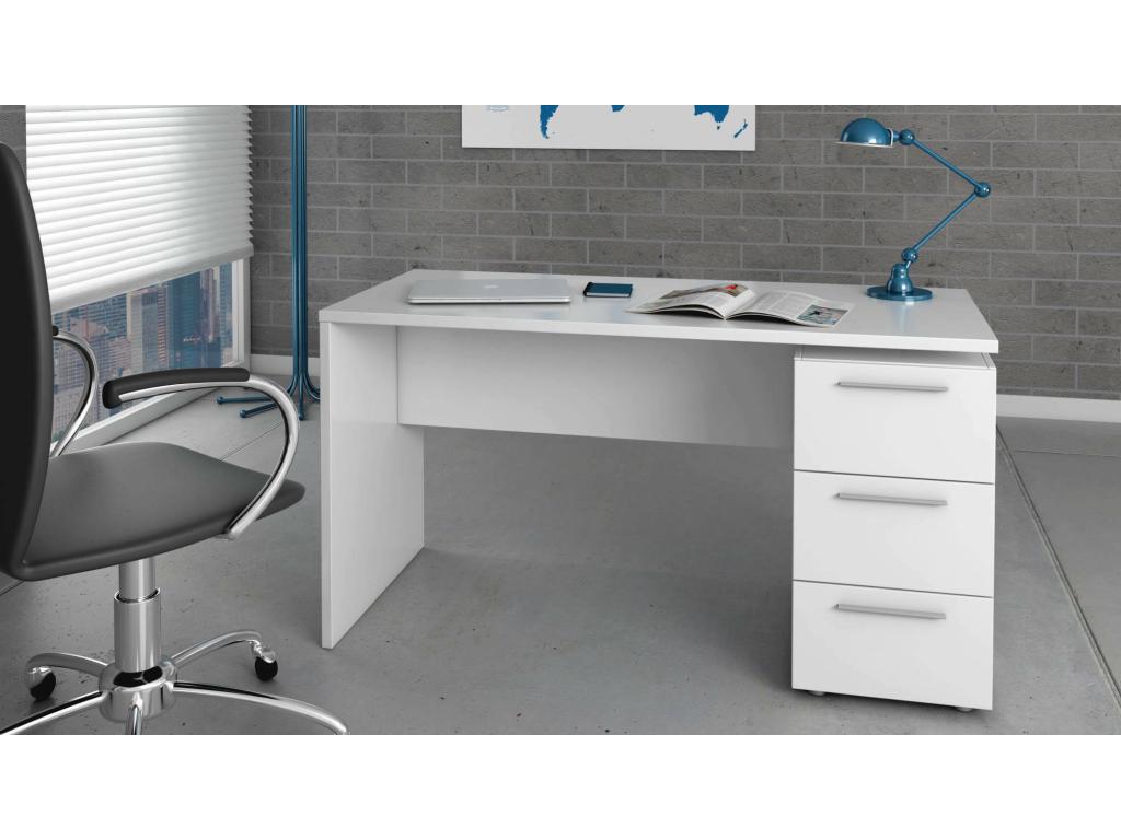 Bohometop Modern Desk Study Table with Chest of Drawers with 2 Drawers and 1 Door 138x60x74 cm White 80342LVDZ