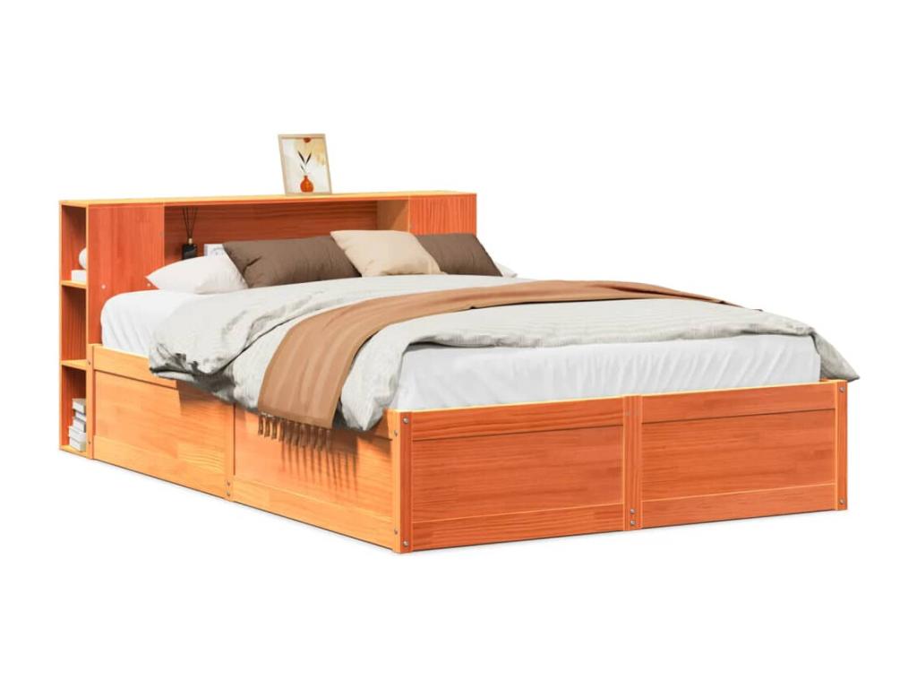Bed frame without mattress, brown wax finish, 150x200cm, solid pine wood, 02880OYDK