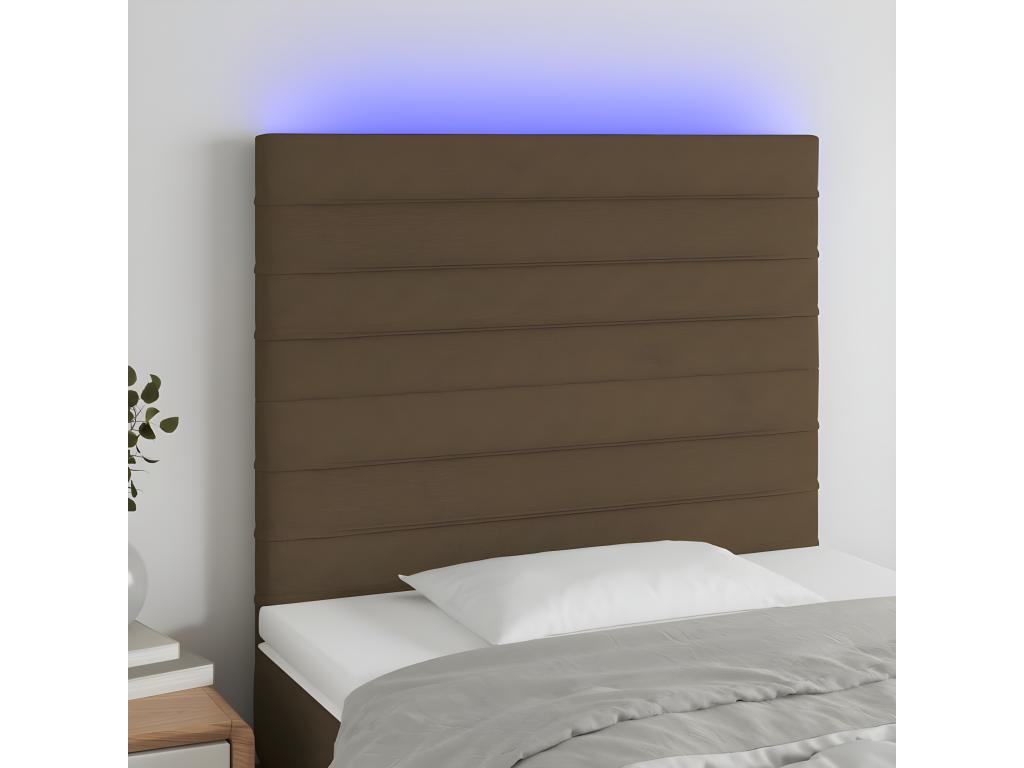 LED Headboard, Dark Brown, 80x5x118/128 cm, Fabric, 03671ZIOC