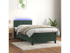 Upholstered bed base with mattress and LED lighting, dark green, 100x200 cm, velvet, 00756QPPE