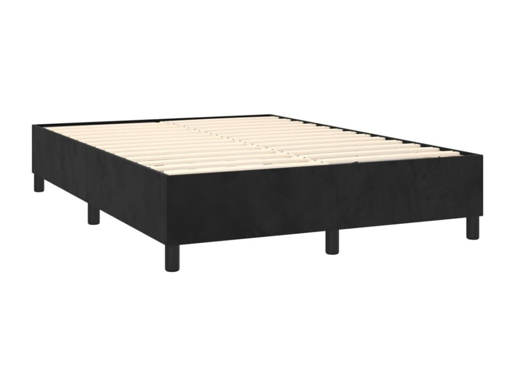 Upholstered bed base with mattress, black, 140x190 cm, velvet, 71815EDPH