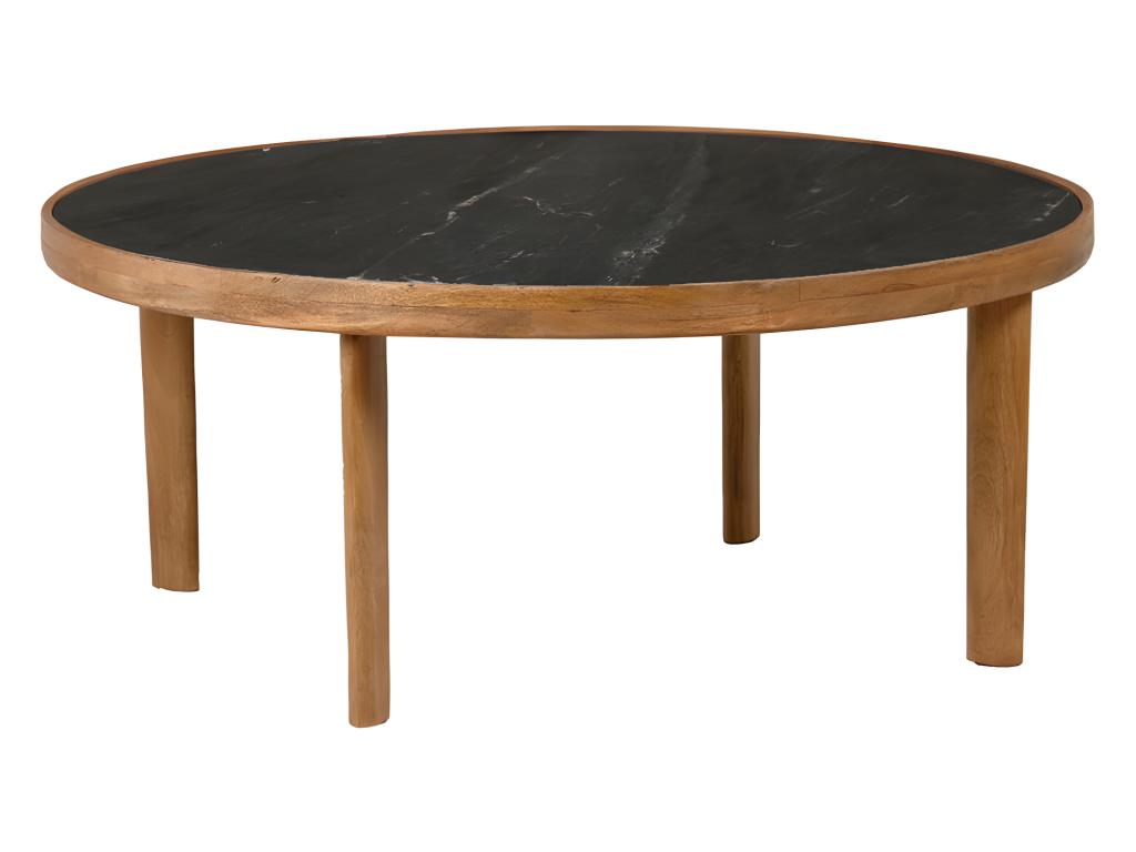 Round coffee table 90 cm in mango wood and black marble - Bohometop 92222MWQL
