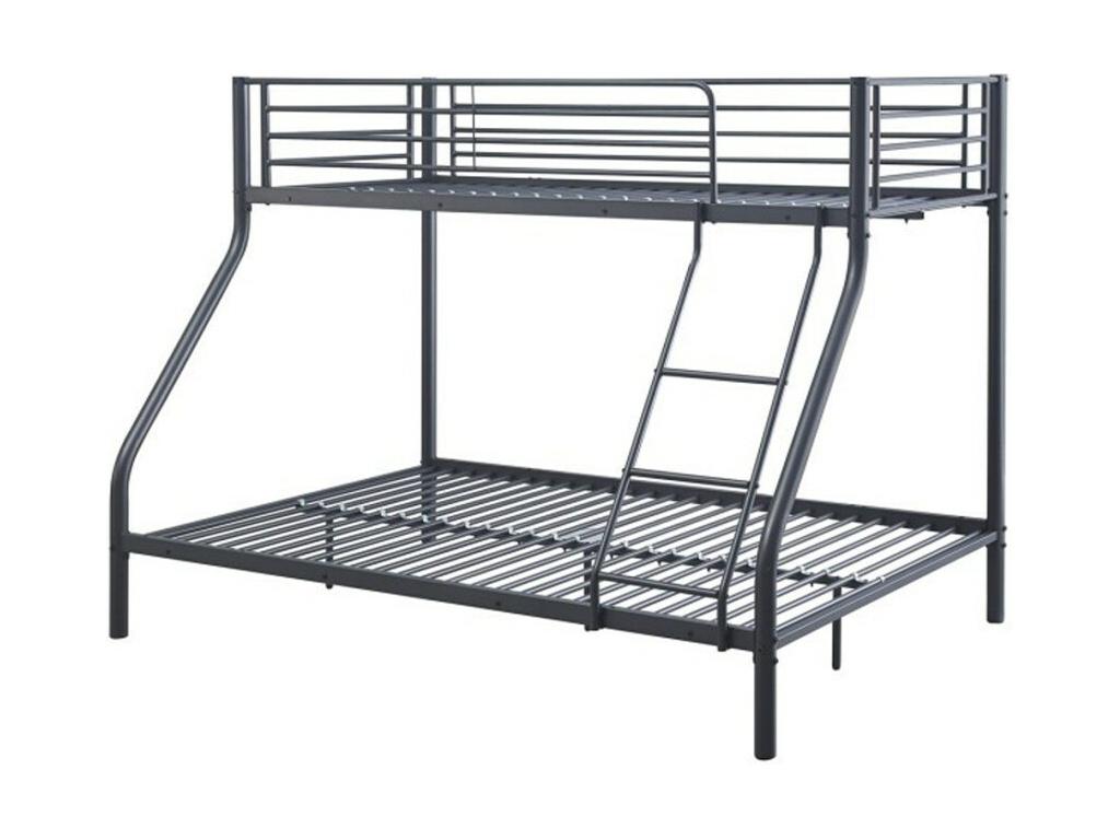 Nidchicshop Metal Bunk Bed – 90x200 / 140x200 cm – Dark Grey – Slatted Base Included 79215GMFR
