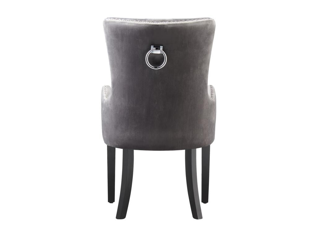 Nidchicshop - Set of 4 Velvet Upholstered Chairs - With Armrests - Wooden Legs - Dark Grey 80264KSRU