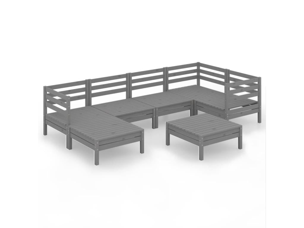 7-piece garden furniture set, solid pine wood, grey, 5 63088NIFX