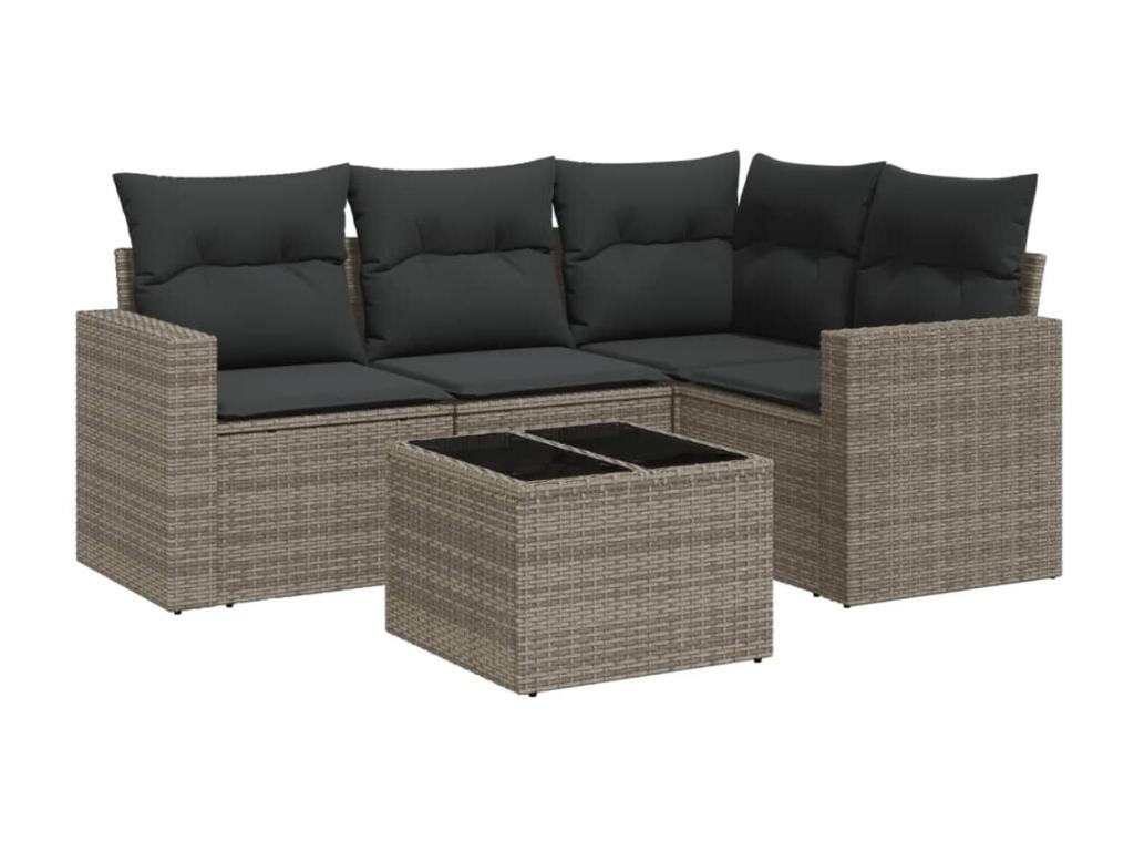 5-piece garden furniture set with grey resin wicker cushions 99221UOLM