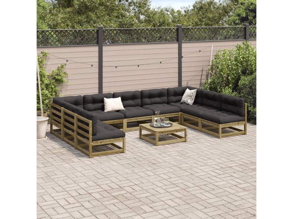 Garden furniture set with cushions, 10 pieces, impregnated pine wood, 97227BBAX