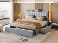 Adult bed 160x200cm in linen - with USB port and 4 drawers - Bohometop slatted base - Light Grey 50616CZDR