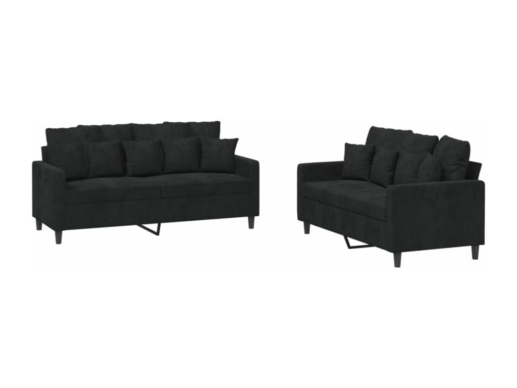 2-Piece Sofa Set with Cushions, Black Velvet 88775GVPV