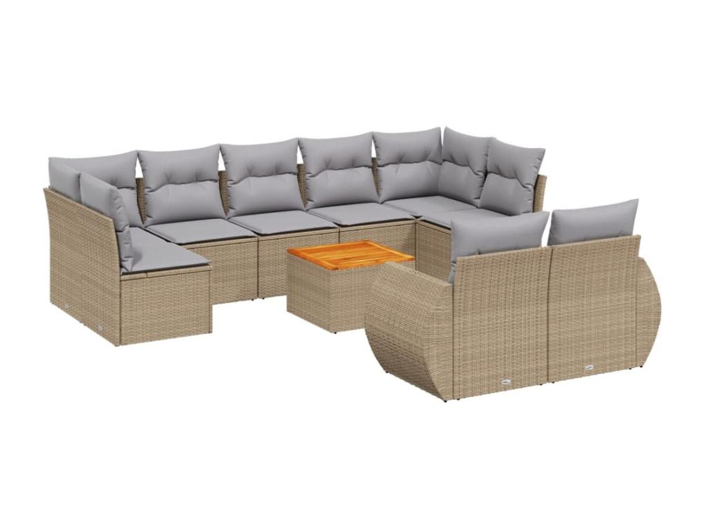 Garden furniture set with cushions, 10 pieces, beige woven resin, 14055YAOF