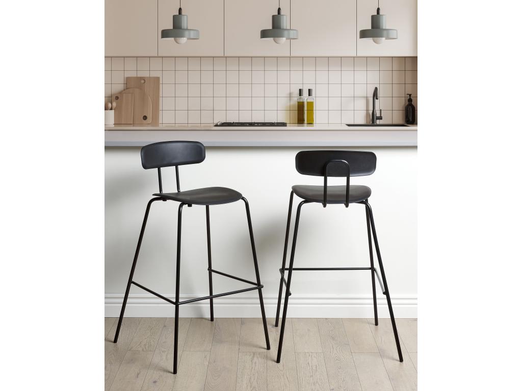 Set of 2 Bohometop Black Bar Stools 78174UEPZ