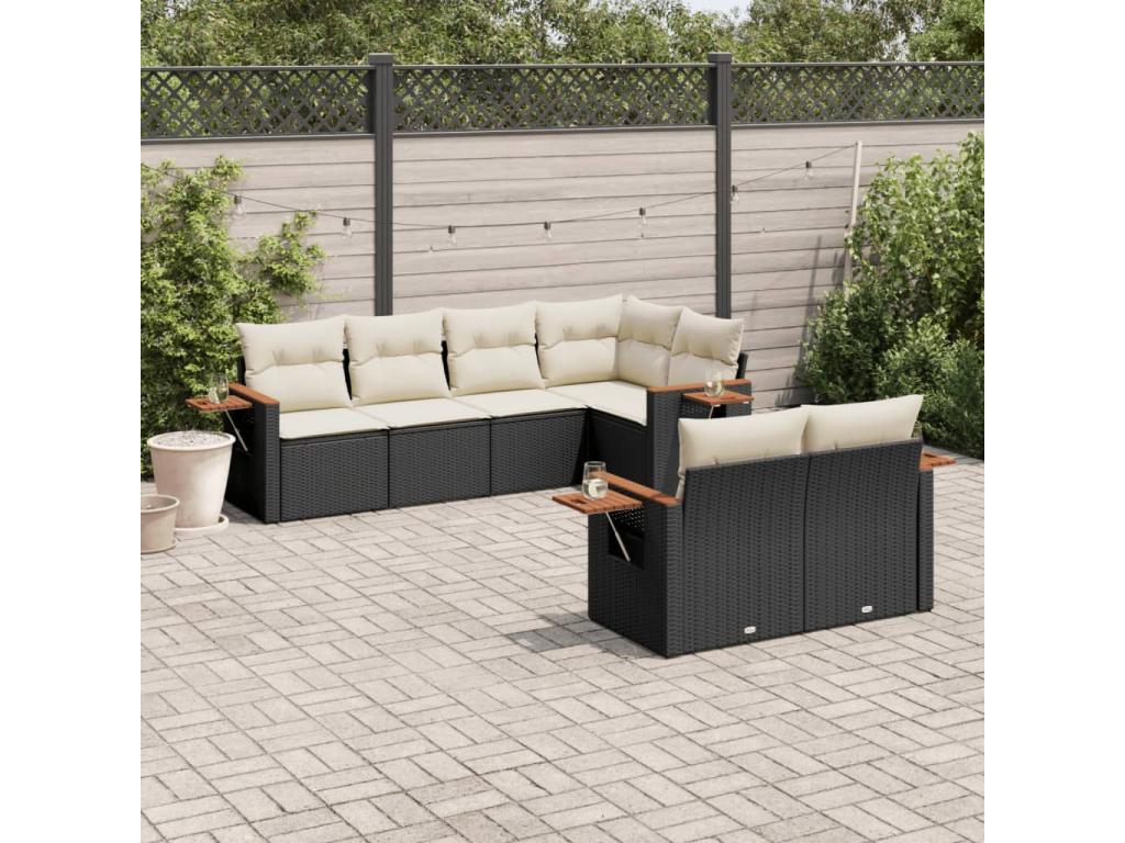 7-piece garden furniture set with cushions, black woven resin 82530GCQJ