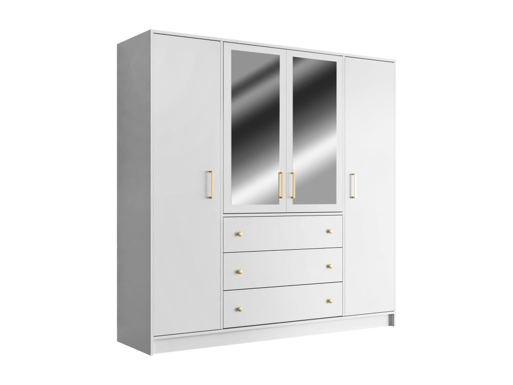 Wardrobe with 4 doors and 3 drawers - With mirrors - W196 cm - White - Bohometop 96350YGOF