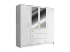 Wardrobe with 4 doors and 3 drawers - With mirrors - W196 cm - White - Bohometop 96350YGOF