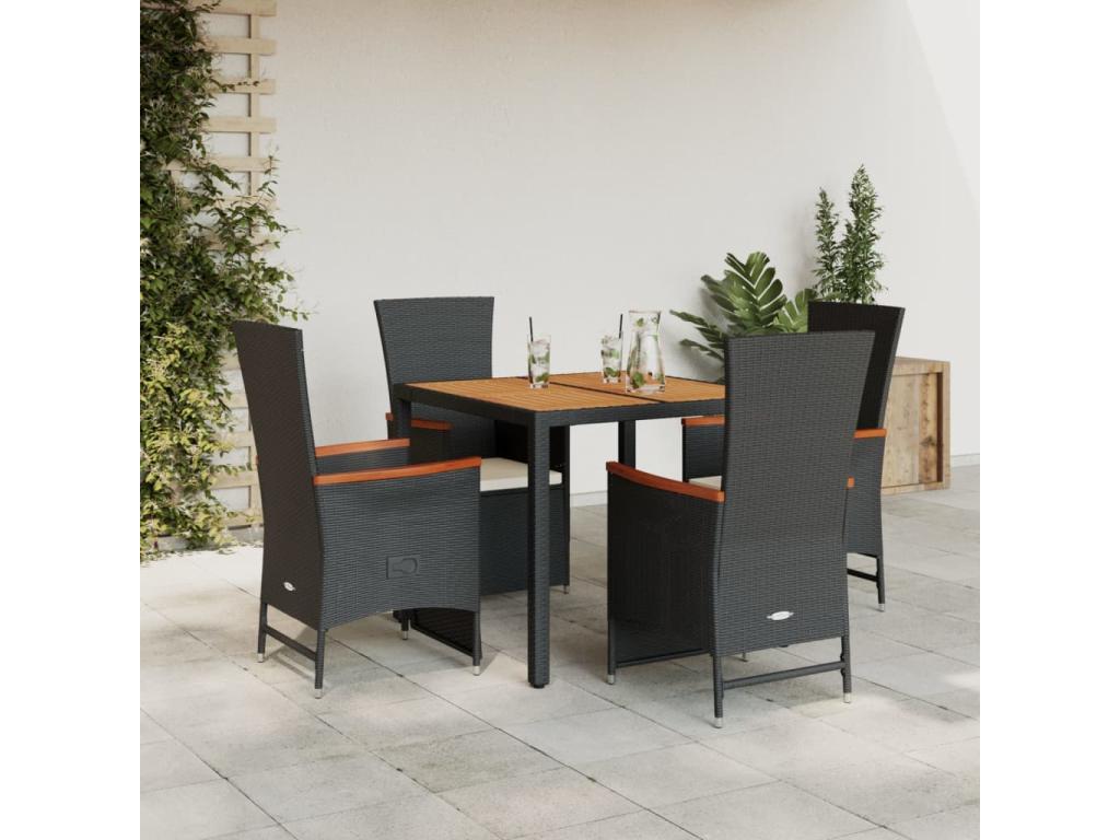 5-Piece Garden Dining Set with Cushions, Black Wicker Resin 61457BDUL