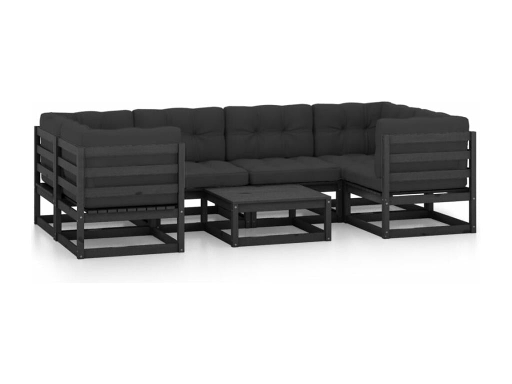 7-piece garden furniture set with cushions, black, solid pine wood, 32507QXEB