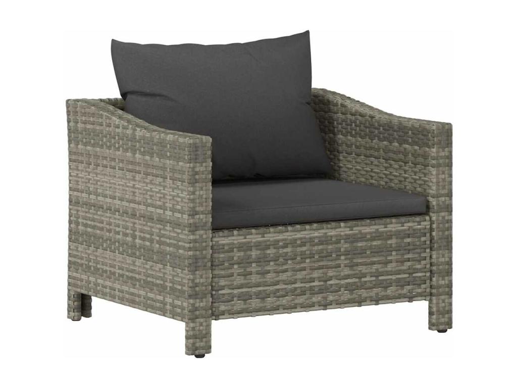 Garden armchair with cushion, grey woven resin, 63725SDDM