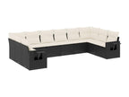 10-piece garden furniture set with cushions, black woven resin, 88487ZYMO