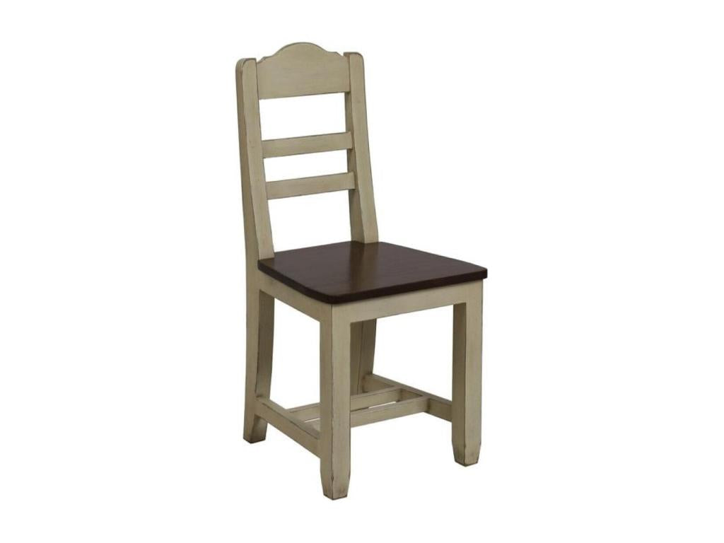 Set of 2 Wooden Chairs with Wooden Seats, Country Style, Beige - Bohometop 66966AAEY