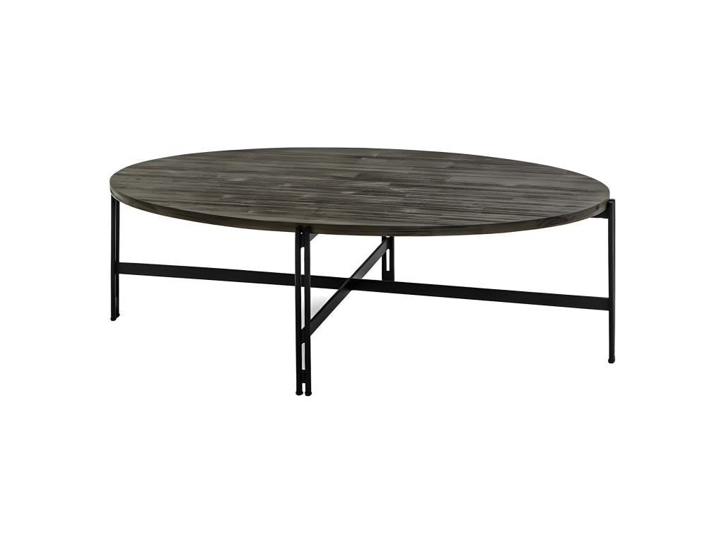 Homelumiere oval coffee table in ash-colored wood with metal base - Homelumiere