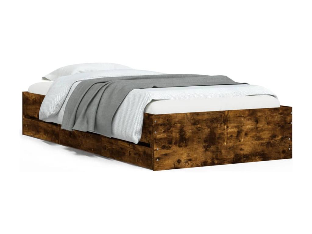 Bed frame with drawers, without mattress, smoked oak, 75x190 cm, 96311RCAL