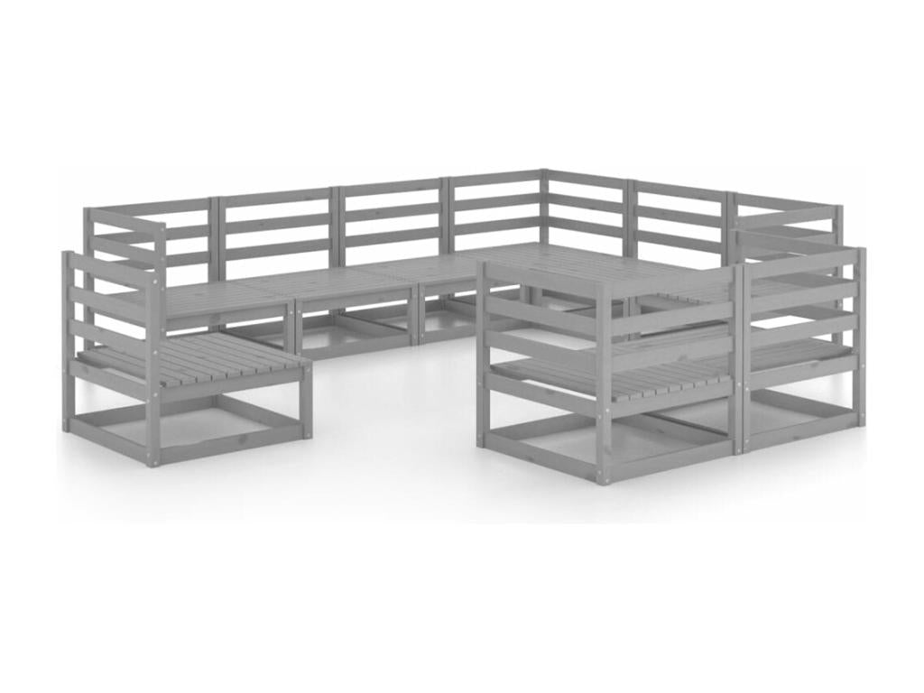 9-piece garden furniture set, grey, solid pine wood, 57863AYUT