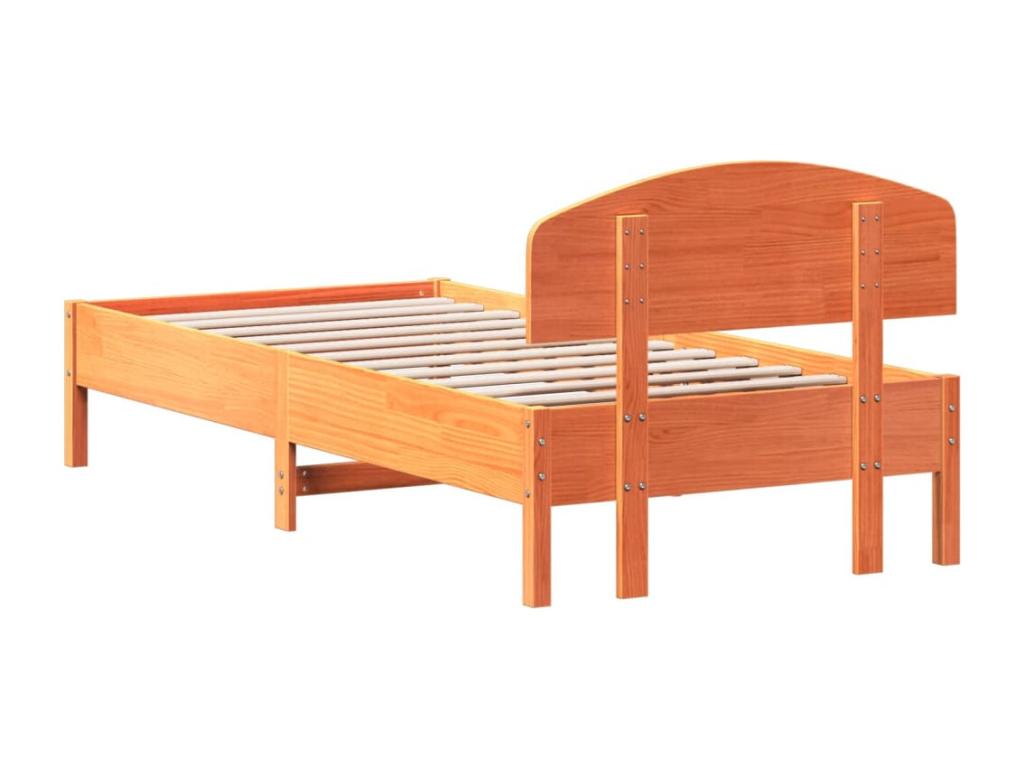Bed frame without mattress, brown wax finish, 100x200cm, solid pine wood, 47247KBRN
