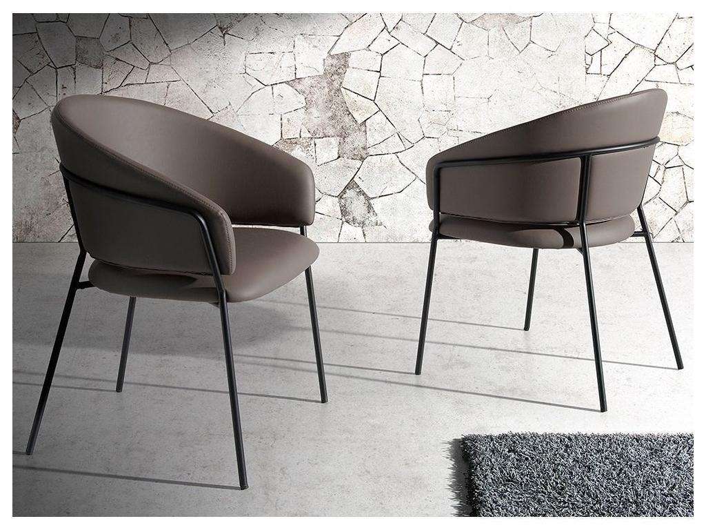 Bohometop faux mink leather chair with black steel legs - Set of 2 - Color Bohometop 55 36292CVGJ