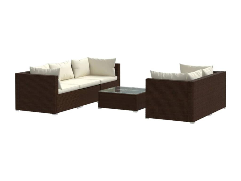 6-piece garden furniture set with cushions, brown wicker resin, 79484SYMT