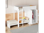 Bunk bed 90x200cm children's bed with wardrobe, high safety rail, white teen bed 01740QPHT