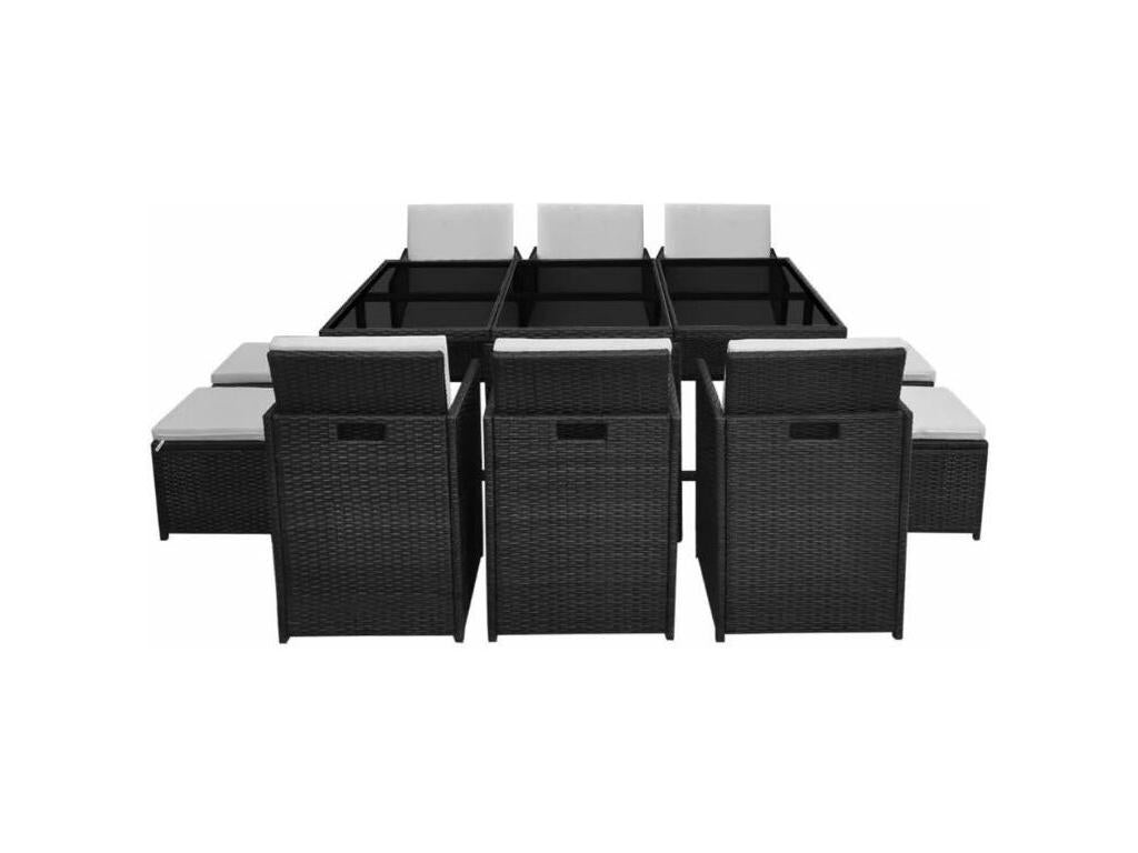 Bohometop 09968ADFE Rectangular Table and 6 Black Wicker Resin Garden Chairs