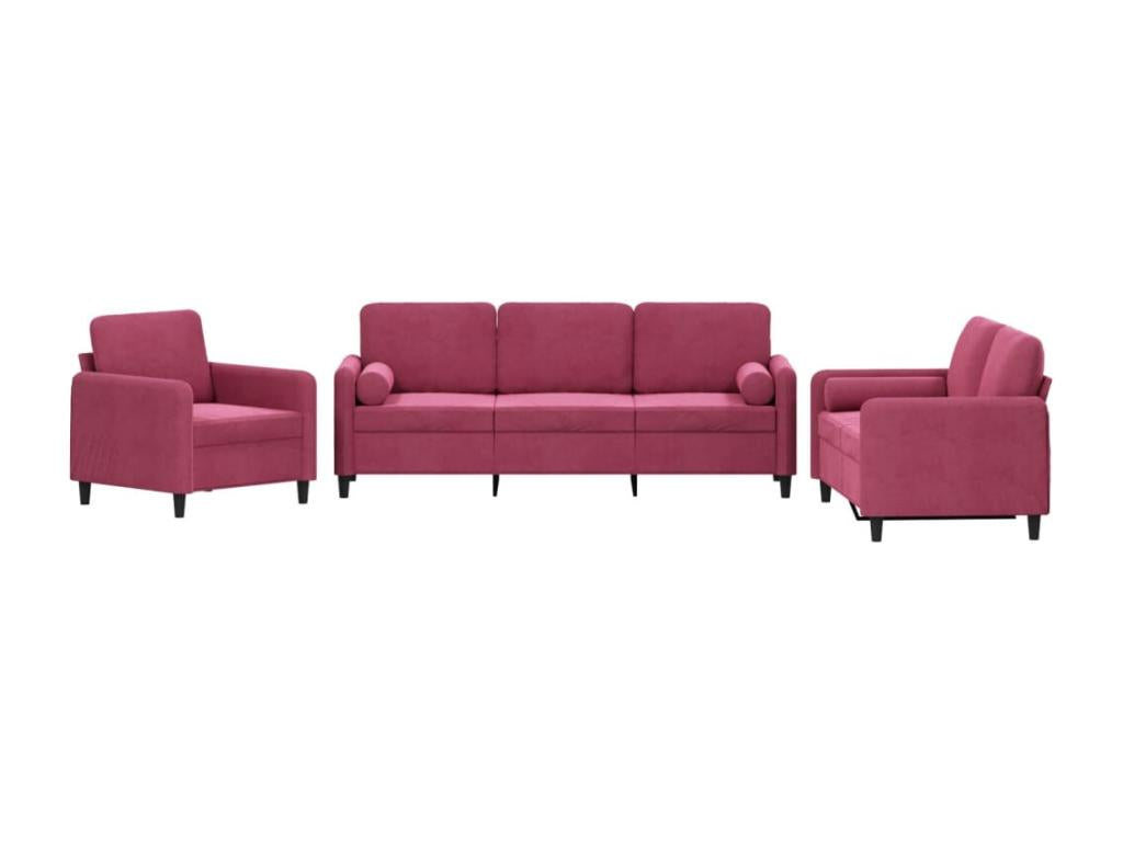 3-piece sofa set with burgundy velvet cushions 24104FGUA