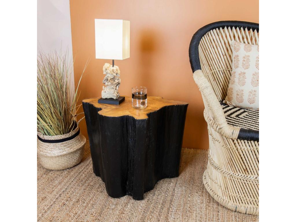 Bohometop - Side Table in Burnt Wood with Natural Finish O40xht47 Bohometop 31933XDMZ