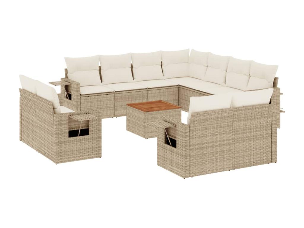 12-piece garden furniture set with cushions, beige wicker resin, 65716WCXY