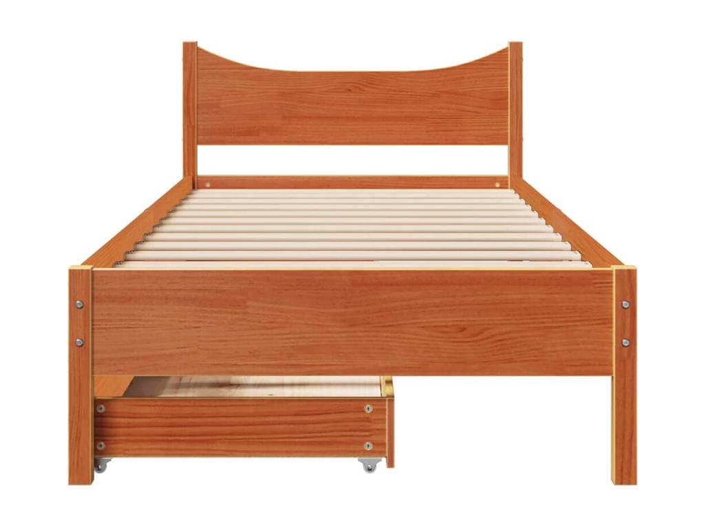 Bed frame with drawers, brown wax finish, 90x190 cm, solid pine wood, 52476ZNZA