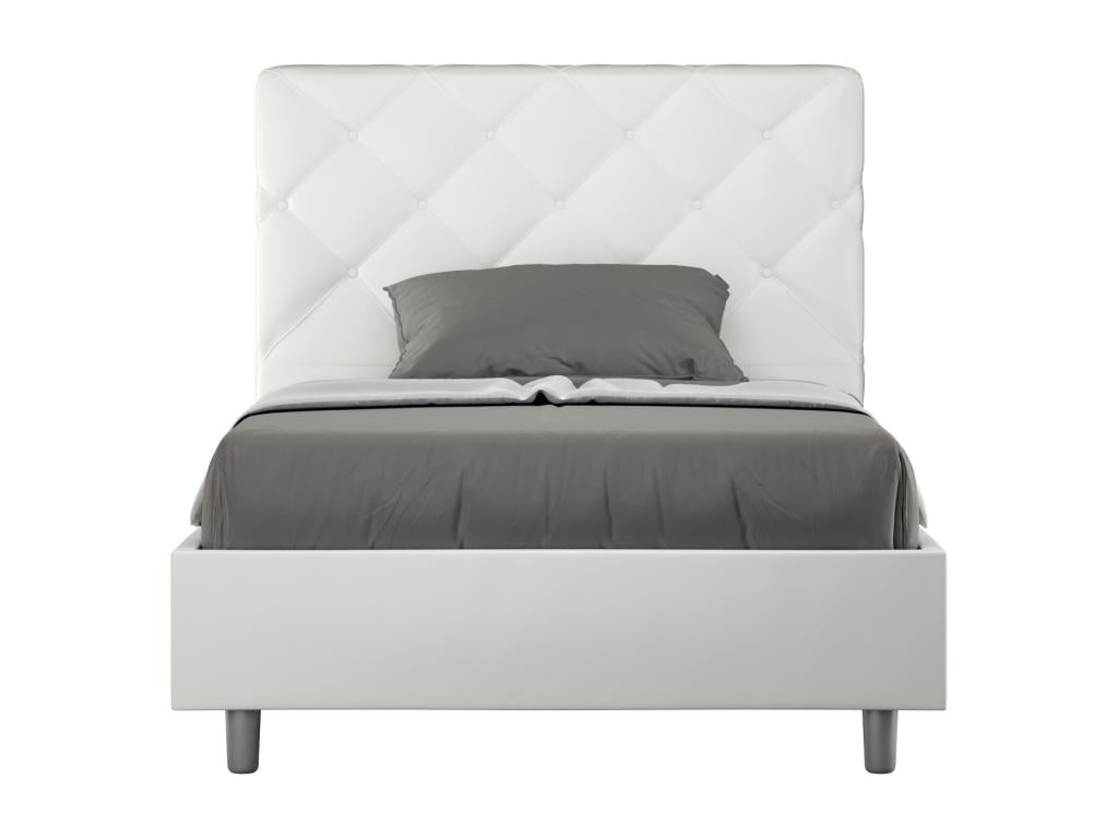 Single bed with storage, upholstered, 120x190 cm, white faux leather, Nidchicshop 92517FDPG