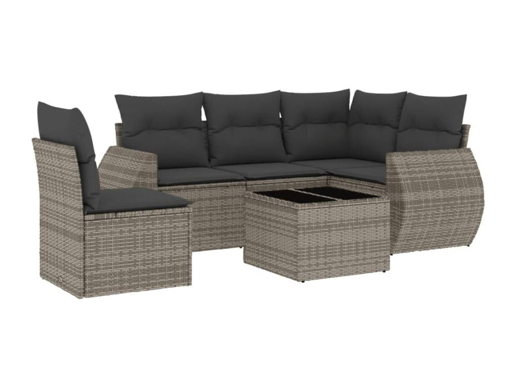 6-piece garden furniture set with grey resin wicker cushions 90464DERW