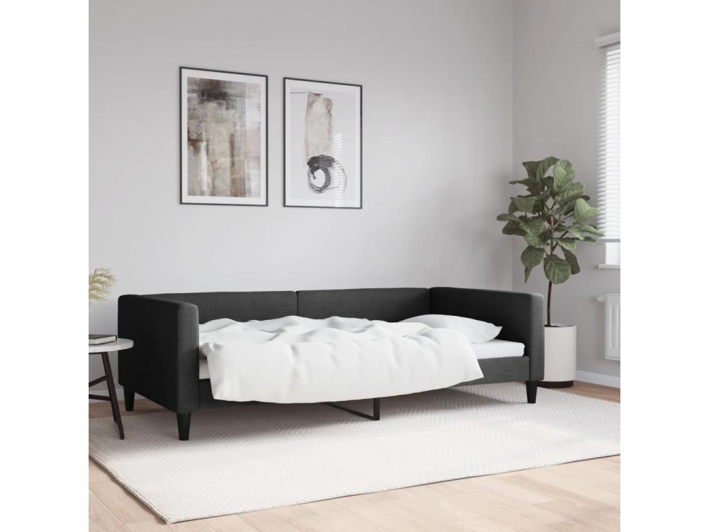 Daybed without mattress, black, 100x200 cm, fabric, 65189KGCY