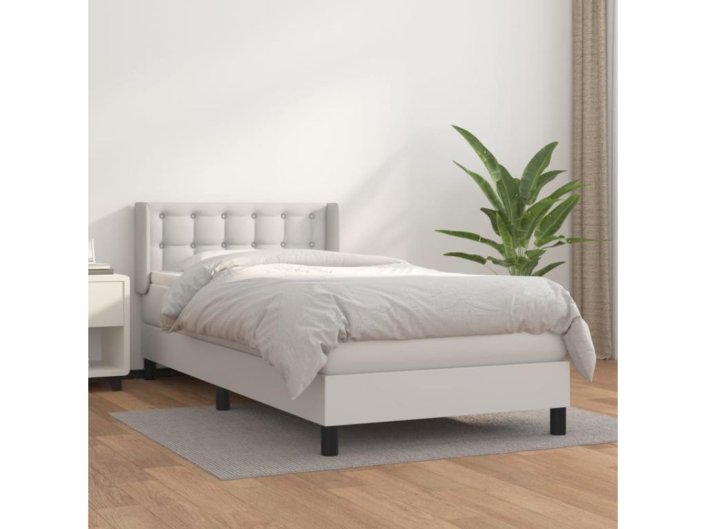 Upholstered bed base with mattress, white, 80x200 cm, faux leather, 68528VAFD