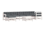 8-piece garden furniture set with cushions, white solid wood, 55465YZLN